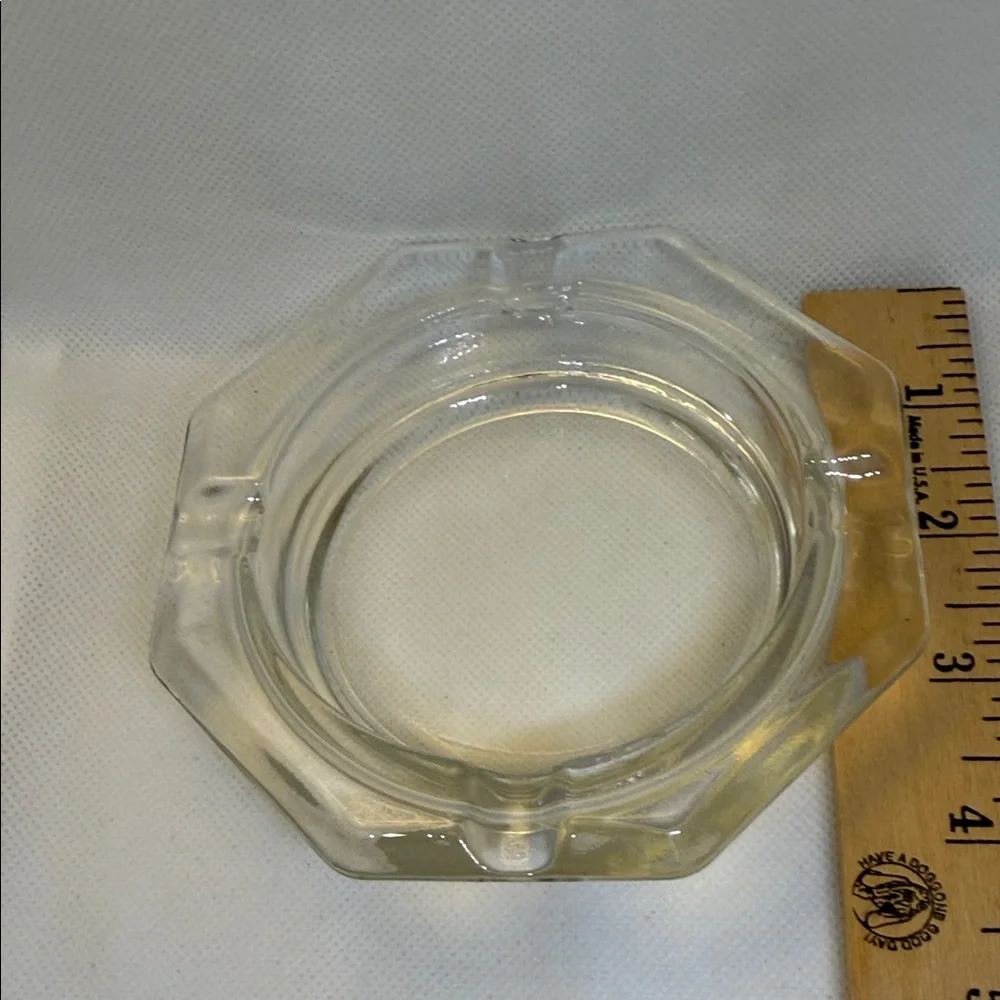 Vintage Ashtray Octagonal Clear Glass 4.5 IN Diameter Mid Century Modern
